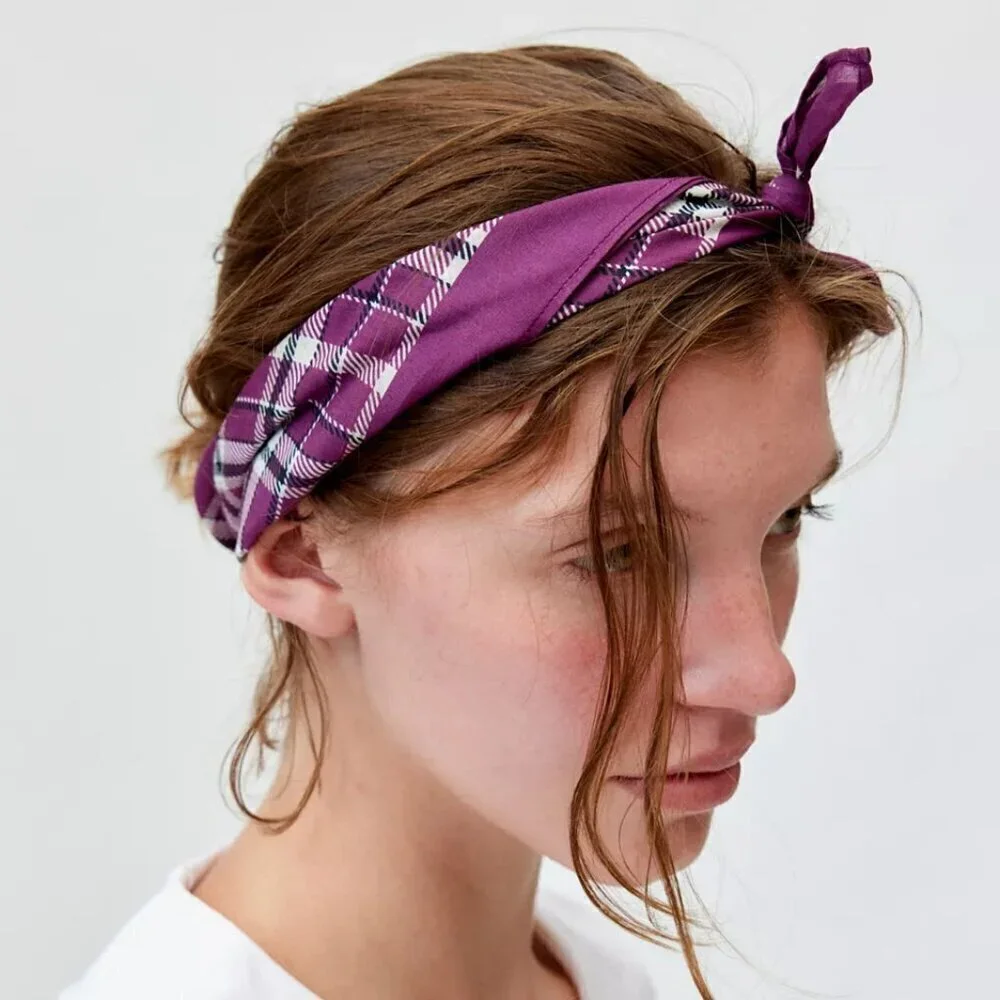 NWT Urban Outfitters Purple Plaid Square Scarf Bandana